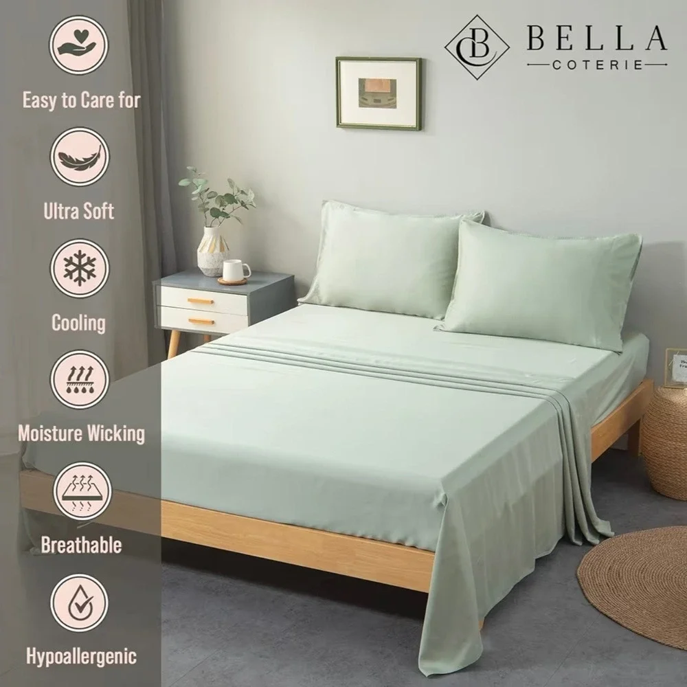 Bella Coterie Luxury Bamboo Sheet Set Twin Sea Glass 400TC Cooling 3pc Bedding